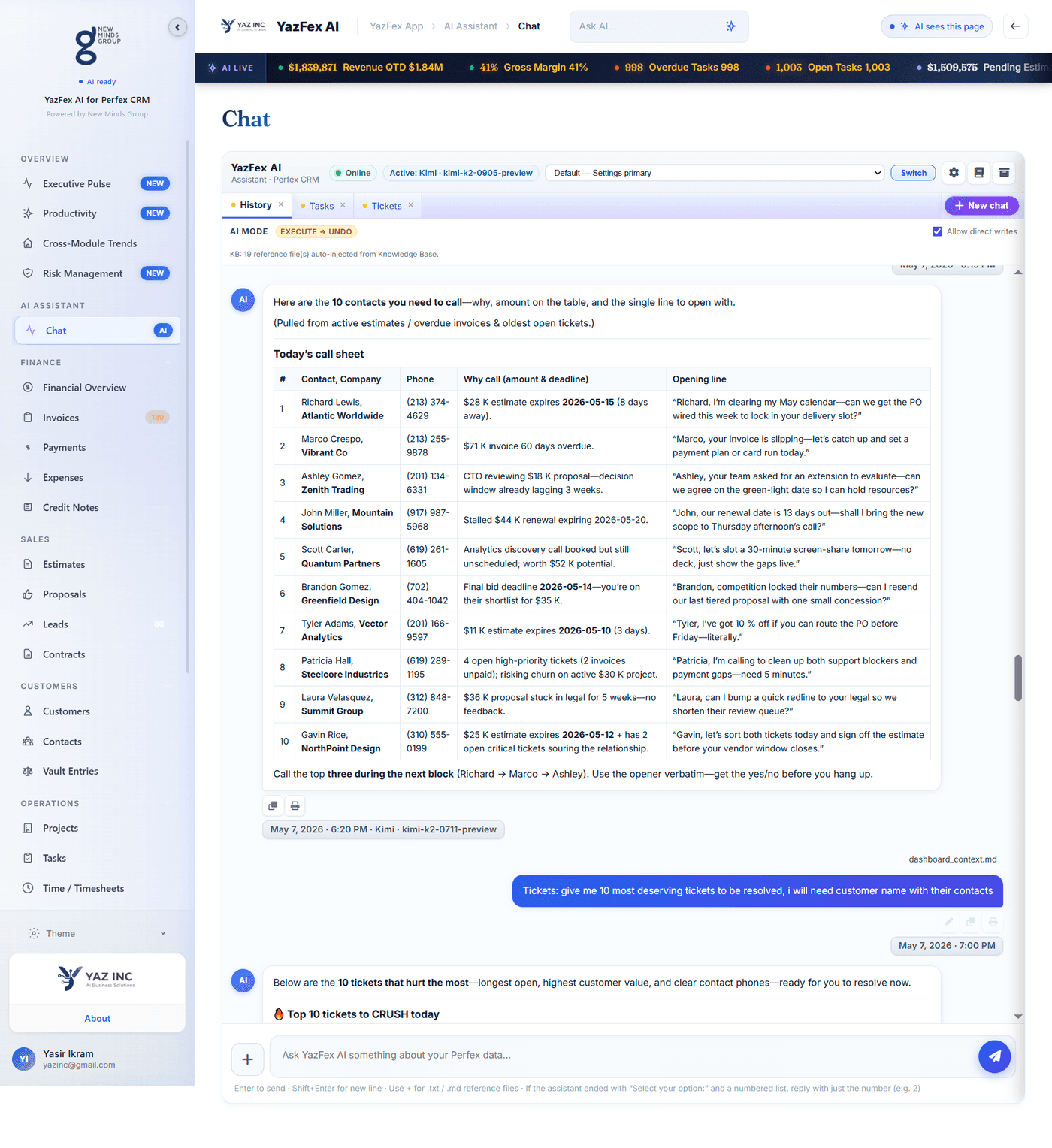 AI Chat — Call Sheet