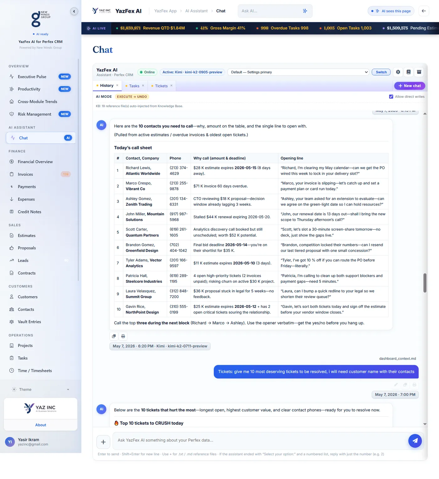 AI Chat — Call Sheet