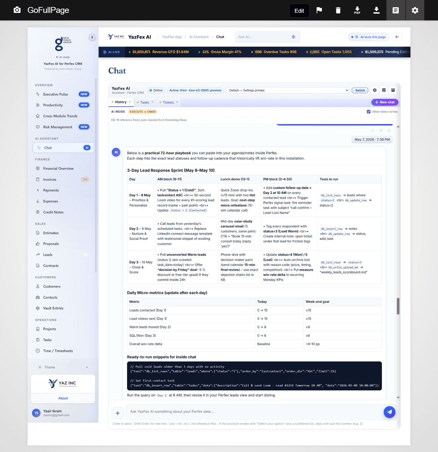 AI Chat — Lead Sprint