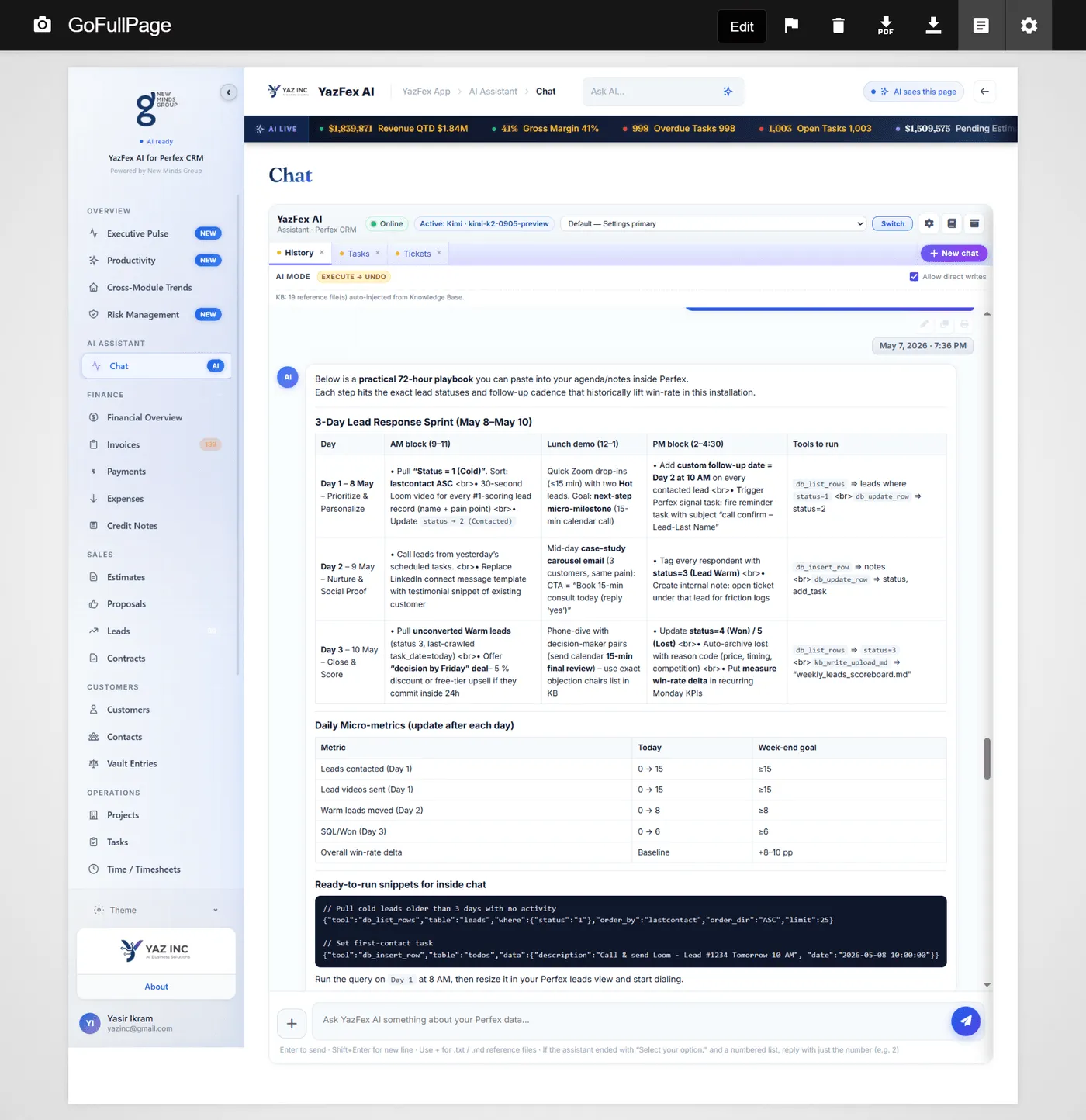 AI Chat — Lead Sprint