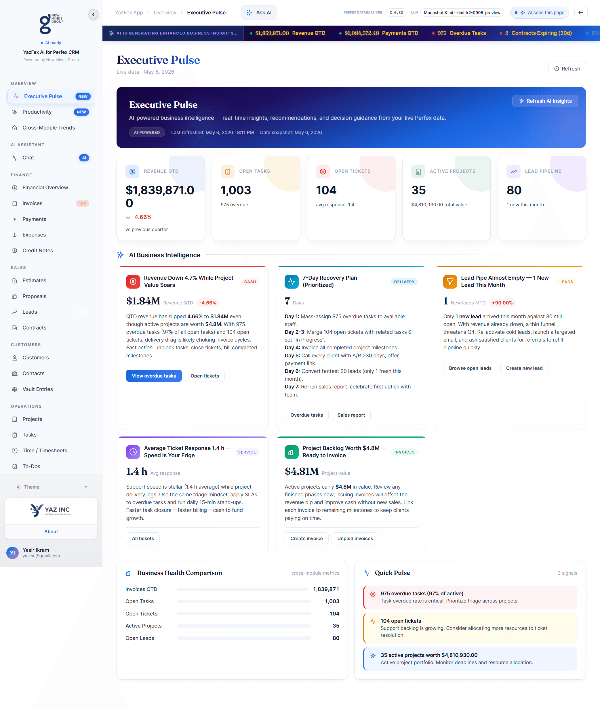 Executive Pulse Dashboard — AI-powered business intelligence with revenue tracking, task velocity, and performance signals