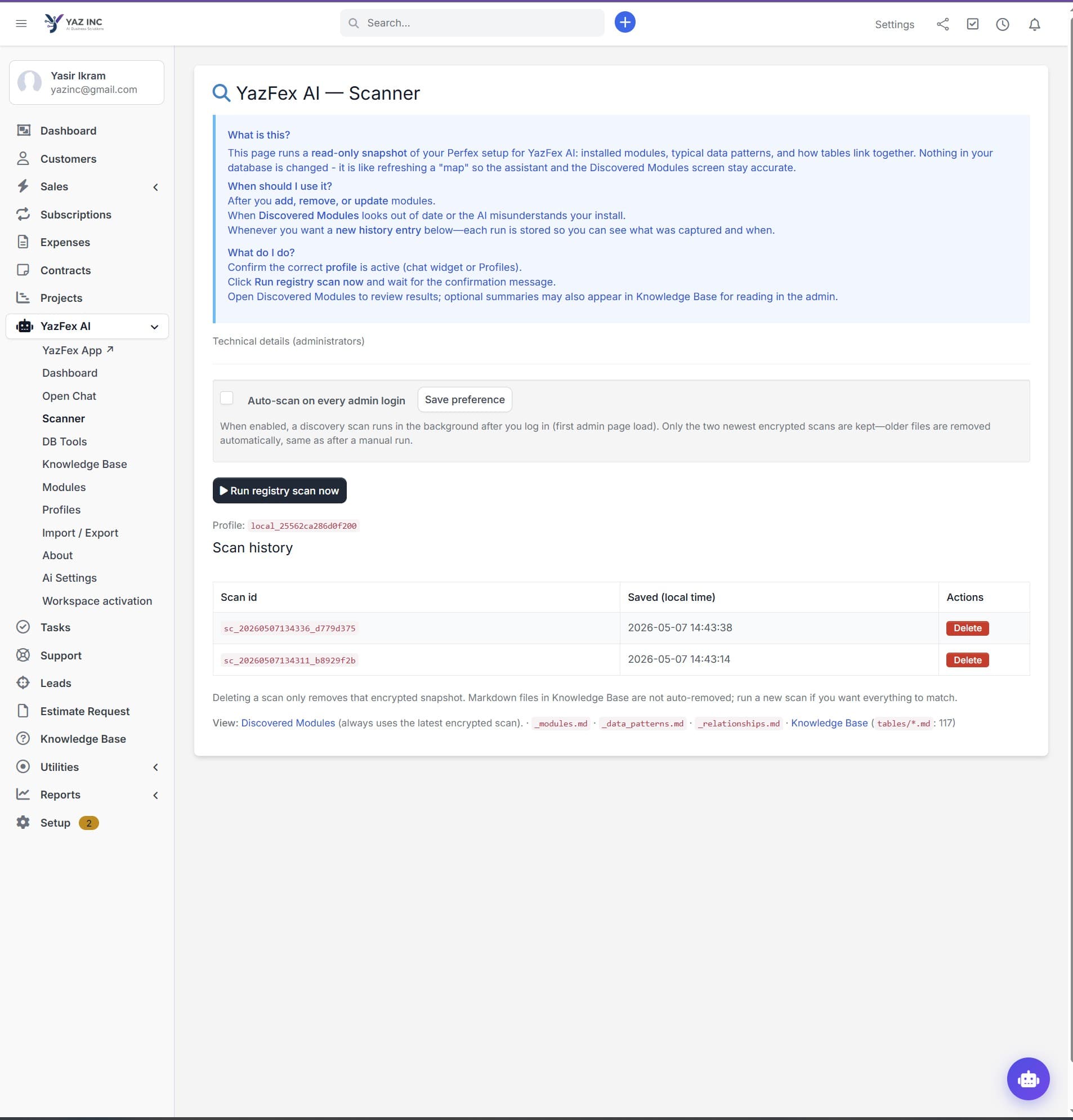 YazFex AI database scanner with one-click schema discovery