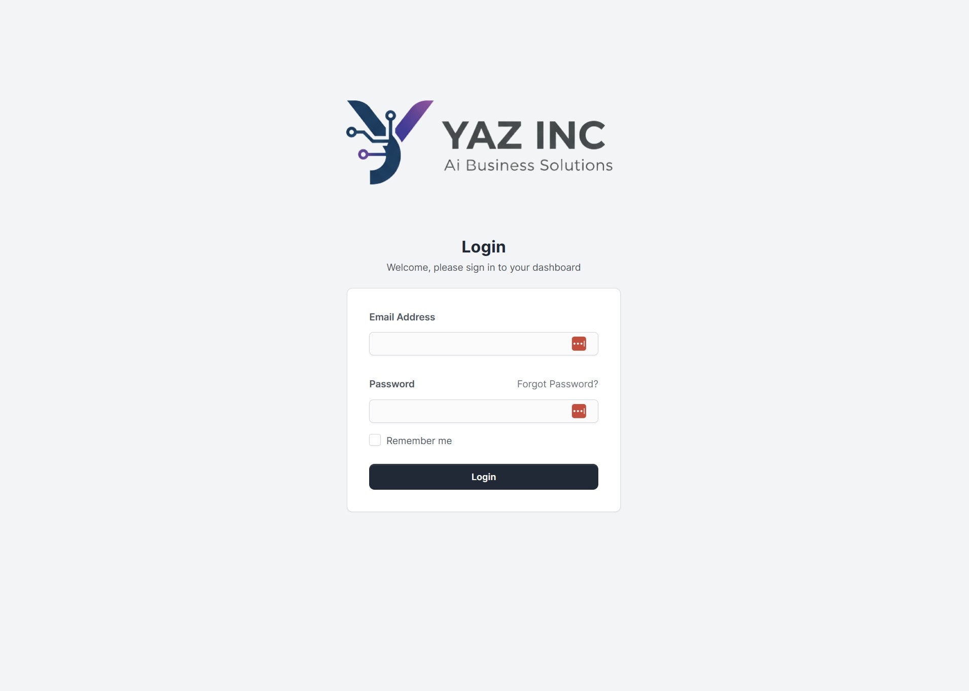 YAZ INC Login — Branded login screen for your own YazFex AI instance